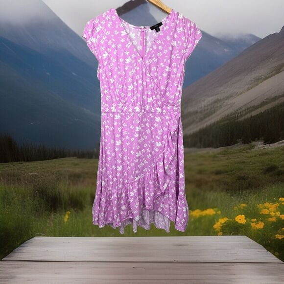 J Crew Dress Faux Wrap Ruffle Mini Soft Pink Floral V Neck Cap Sleeve Coquette - Picture 1 of 5